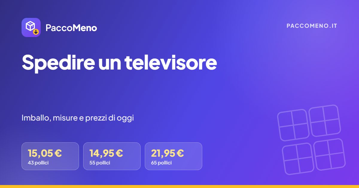 Televisore imballato nella scatola con angolari e simbolo fragile, pronto per la spedizione