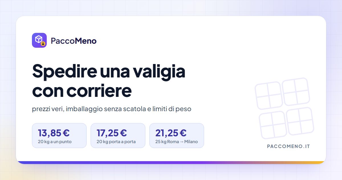 Spedire una valigia con corriere nel 2026: da 13,85 € per 20 kg, 17,25 € porta a porta, 21,25 € per 25 kg